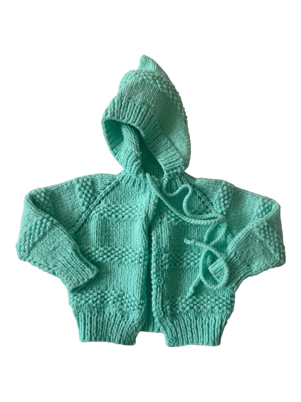 HANDMADE Cardigan Hoodie Sweater Sweatshirt Hand Knit a Cottagecore Mint Green